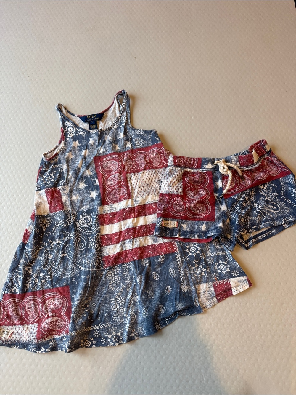 Polo Ralph Lauren Girls' Red & Blue Bandana Print Tank Top and Shorts Set